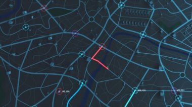 4 k animasyon havadan görünümü 3d yapı ve konum yolunu işlenmiş tahıl ile hareketli hedef ile gece Haritası