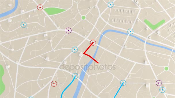 Animação Vista Aérea Mapa Com Edifício Destino Movimento Caminho Localização — Vídeo de Stock