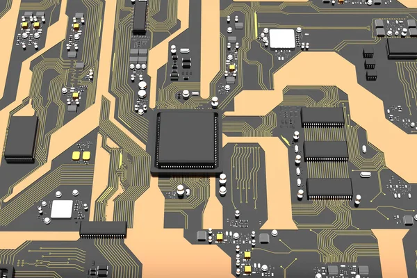 3D Rendered printplaat met cpu chipset processor ele — Stockfoto