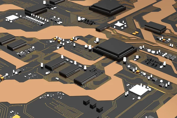 3D renderowane na płytce drukowanej z cpu chipset procesor ele — Zdjęcie stockowe