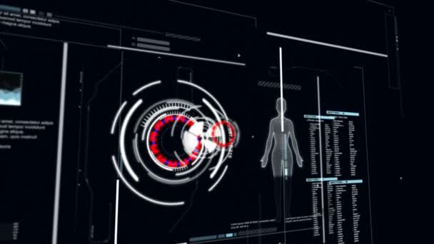 Animation Der Benutzeroberfläche Hud Auf Dunklem Hintergrund Für Cyber Futuristisches — Stockvideo