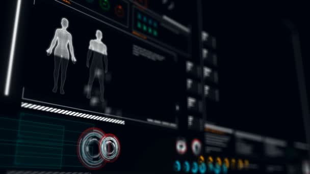 4K Animation de l'interface utilisateur HUD globe monde se déplaçant sur fond sombre pour concept cyber futuriste avec grain traité 