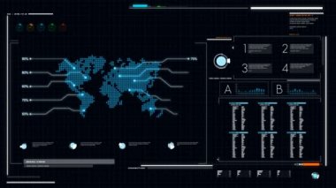 Dünya Haritası grafik bar PI ve Hud öğe siber teknoloji ve fütüristik konsept karanlık ve işlenmiş tahıl için UI kullanıcı arabirimi koyu mavi arka plan
