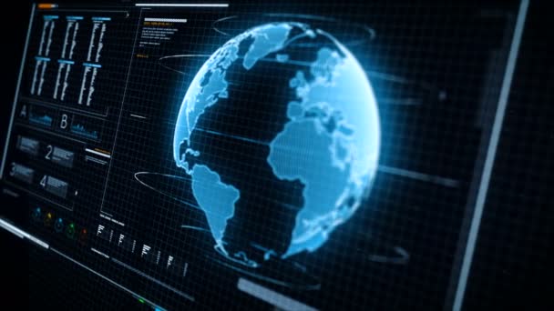 Interface Usuário Fundo Azul Escuro Com Mapa Mundo Barra Gráfico — Vídeo de Stock