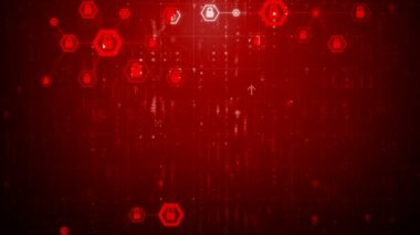 4 k animasyon altıgen şekil için ağ güvenlik asma kilit cyber fütüristik teknoloji kavramı ile işlenmiş tahıl koyu arka plan üzerinde kilit simgesiyle