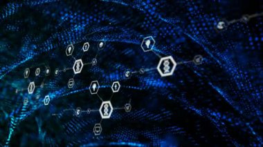 Altıgen şekil ve parçacık cyber futuristik konsepti için karanlık işlenmiş tahıl ile hareketli arka plan simgesine