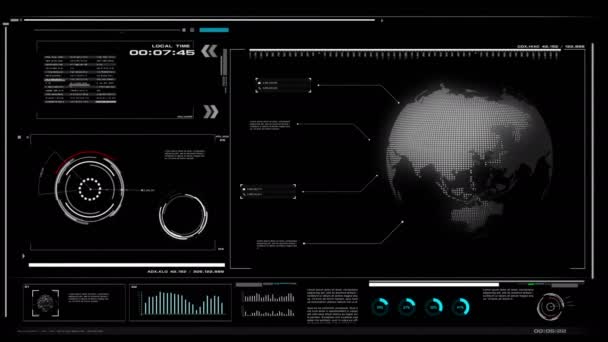 Interface Usuário Com Hud Bar Caixa Texto Tabela Fundo Preto — Vídeo de Stock