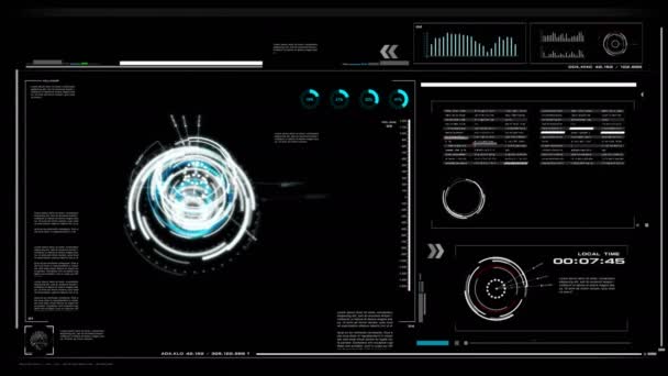 Interface Usuário Com Hud Bar Caixa Texto Tabela Fundo Preto — Vídeo de Stock