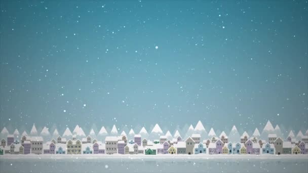 Astratto Sfondo Cartoni Animati Città Animazione Fiocco Neve Particella Elemento — Video Stock