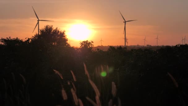 Живописный Ландшафт Ветряной Турбины Производства Электроэнергии Делает Против Природы Ферму — стоковое видео