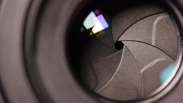 Membraanbladen Van Vaste Lensopening Het Afsluitdiafragma Stop Instelling Van Een — Stockvideo