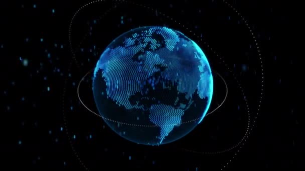Snurrande Jordklot Världen Dot Form Med Partikel Och Belysning Effekt — Stockvideo