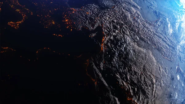 3d Rendering ziemi z mapy świata gorący teren chmury i wody ag — Zdjęcie stockowe