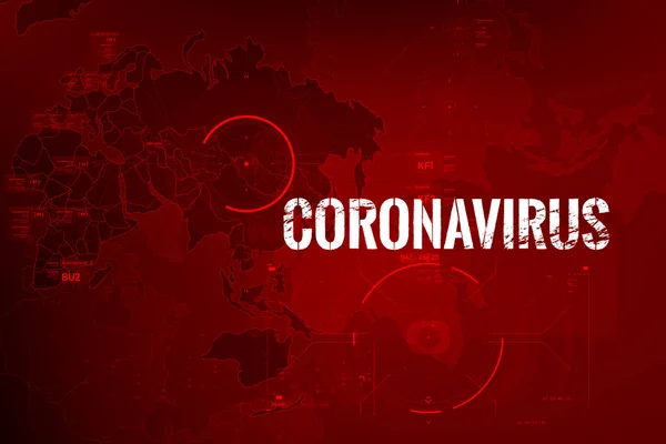 Coronavirus epidemia di testo con la mappa del mondo e HUD 0002 — Vettoriale Stock