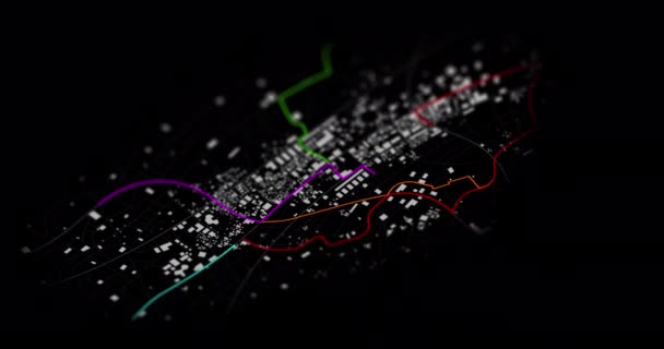 Mapa Ciudad Renderizado Con Navegador Gps Punto Ruta Color Diferente — Vídeo de stock