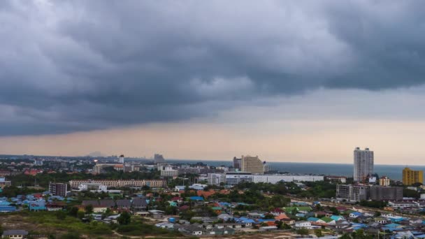 Time Lapse Natursköna Landskap Staden Med Regn Och Storm Kommer — Stockvideo