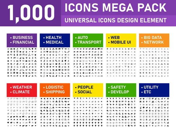 1000 Mega pack iconos — Vector de stock