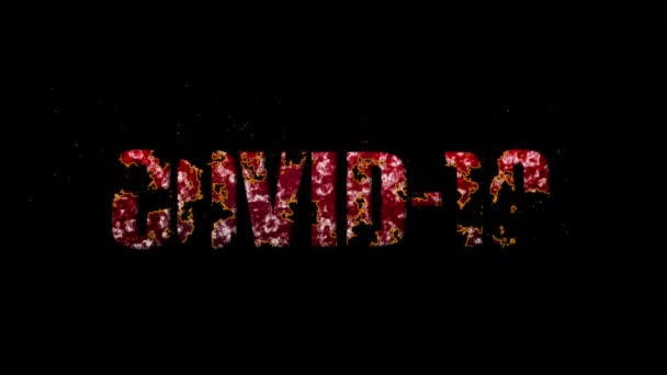 Covid New Coronavirus Text Disインテグレーション効果 暗い背景にウイルスCovid 19アニメーションと穀物処理とアルファは会った — ストック動画