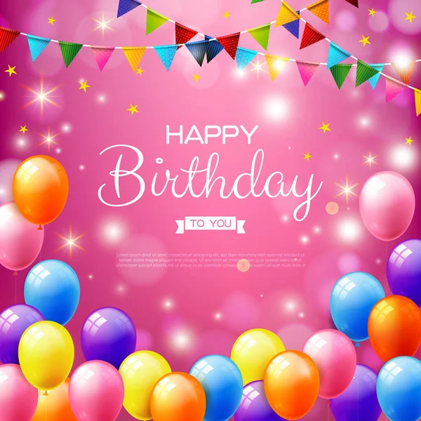 Happy Birthday Text Realistic Balloon Vector Illustration Celebration Balloon Colorful — Stock Vector