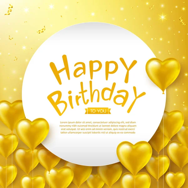 Caligrafia Texto Aniversário Feliz Com Realista Estrela Balão Coração Dourado —  Vetores de Stock
