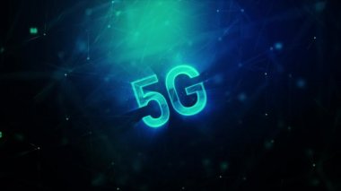 3D renching 5G with lighting and shine effect for digital and technology concept, with link line and glitter effect, futuristik creuristic data generation, dark and grain processed