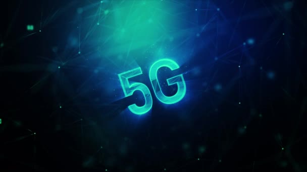 デジタルとテクノロジーのコンセプトのための照明と光の効果を持つ3Dレンダリング5G 接続ラインとキラキラ効果 未来的な創造的なデータ生成 暗いと穀物処理 — ストック動画