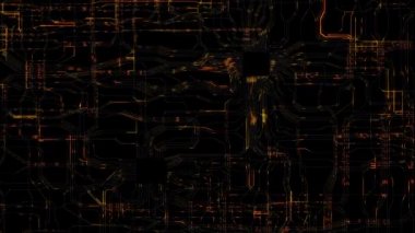 Sanal teknoloji kavramı, koyu ve tahıl işlemesi için, ışık ve sim efektli soyut arkaplan yazdırılmış devre kartı hattı