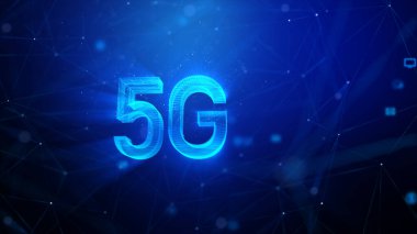 5G teknoloji soyut arkaplan, bulanık ışıklandırma parçacığı ve bağlantı hattı, siber teknoloji fütüristik ve iletişim konsepti için