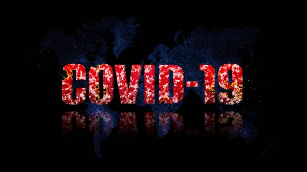Covid Text Med Sönderfall Effekt Mot Världskarta Metafor Coronavirus Utbrott — Stockfoto