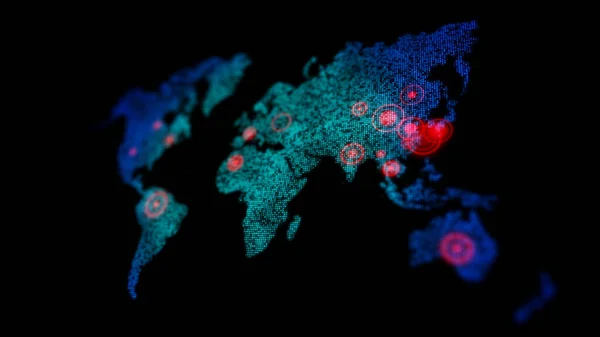 Точка Карта Мира Красным Кругом Цель Карте Футуристической Концепции Неглубокой — стоковое фото