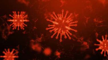 Covid-19 Coronavirus salgını konsepti için 3D geniş çerçeveli virüs üretimi, virüs 2019-ncov grip salgını, mikroskobik bakış açısına göre değişen grip virüsünün 3D medikal, dünya salgını risk kavramı