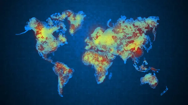 Карта Мира Точки Против Сетки Фрактальным Шумовым Фоном Футуристической Концепции — стоковое фото