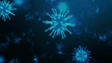 Covid-19 Coronavirus salgını konsepti için 3D geniş çerçeveli virüs üretimi, virüs 2019-ncov grip salgını, mikroskobik bakış açısına göre değişen grip virüsünün 3D medikal, dünya salgını risk kavramı