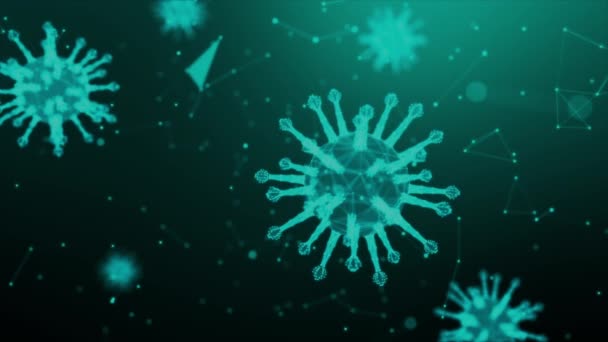 Covid Coronavirus爆发概念的3D渲染线框病毒 2019 Ncov流感病毒爆发 显微镜下浮动流感病毒细胞的3D医学 世界大流行病风险概念 — 图库视频影像
