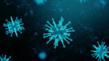 Covid-19 Coronavirus salgını konsepti için 3D geniş çerçeveli virüs üretimi, virüs 2019-ncov grip salgını, mikroskobik bakış açısına göre değişen grip virüsünün 3D medikal, dünya salgını risk kavramı