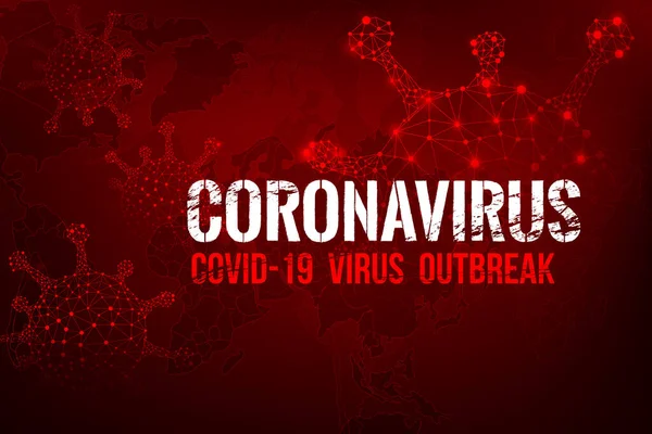 Coronavirus Scoppio Testo Con Mappa Del Mondo Wireframe Virus Cyber — Vettoriale Stock