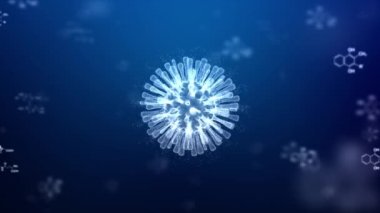 Covid-19 Coronavirus salgını konsepti için 3D geniş çerçeveli virüs üretimi, virüs 2019-ncov grip salgını, mikroskobik bakış açısına göre değişen grip virüsünün 3D medikal, dünya salgını risk kavramı