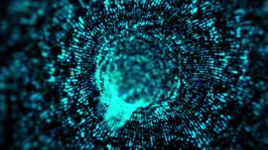 Soyut arkaplan parçacığı ve aydınlatma efekti yüzer ve akar, siber uzay konsepti için, koyu ve tahıl işlenmiş