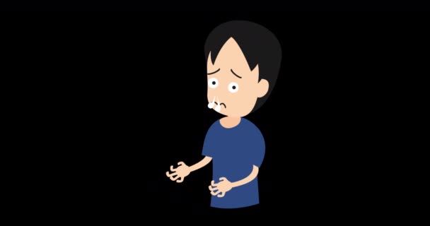 Animation Man Cartoon Runny Nose Coronavirus Covid 2019 Ncov Συμπτώματα — Αρχείο Βίντεο