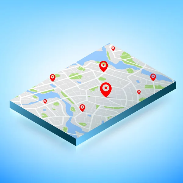 Isometrische Karte Mit Bestimmungsort Luftaufnahme Der Tageszeit Stadtplan Mit Straße — Stockvektor