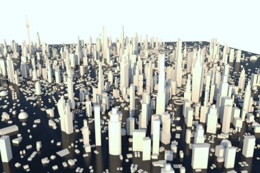 3D Rending beyaz şehir, Şehir bina ve sokak ile sığ alan etkisi derinliği