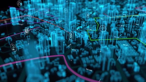 Visualización Aérea Línea Destino Que Mueve Pase Través Ciudad Del — Vídeos de Stock