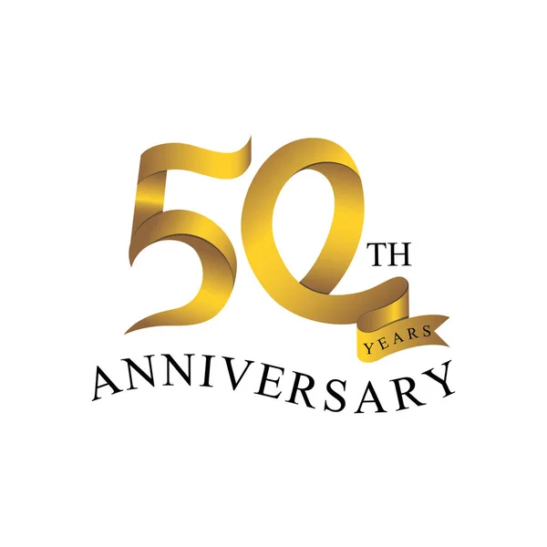 50周年記念リボン 金の色 — ストックベクタ