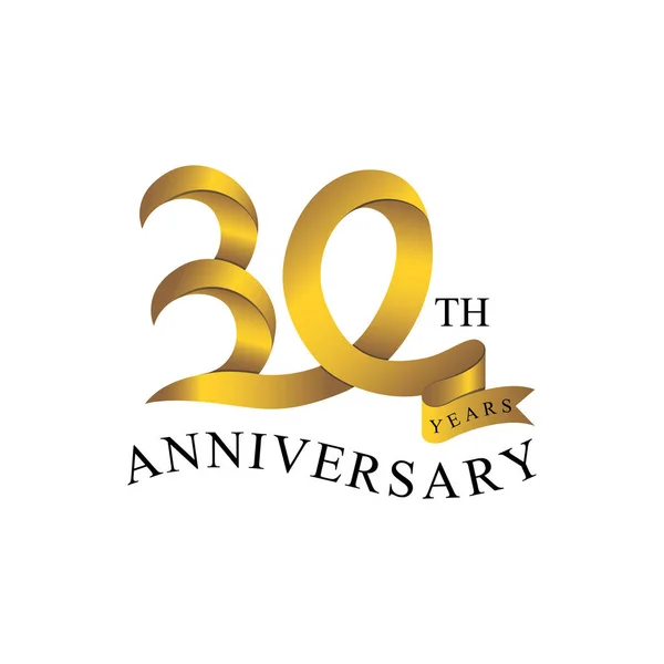 30Th Anniversary Years Ribbon Number Gold Color — 스톡 벡터