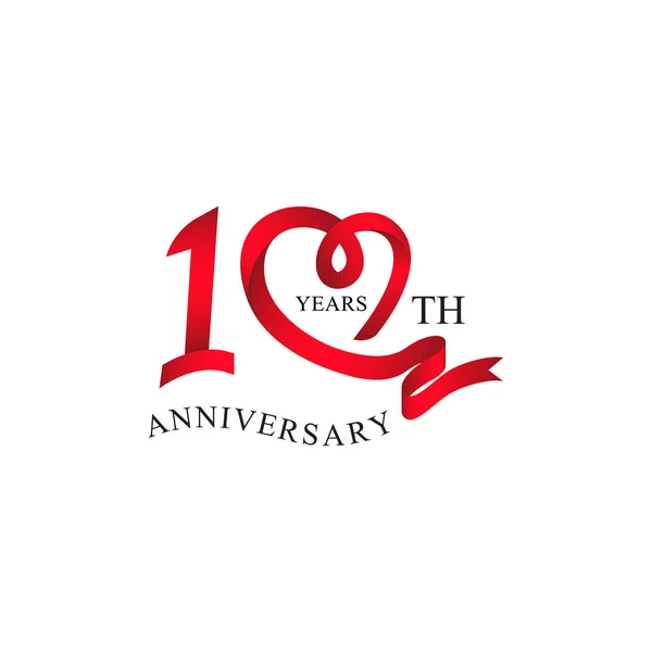 10Th Anniversary Red Ribbon Heart — Stock Vector