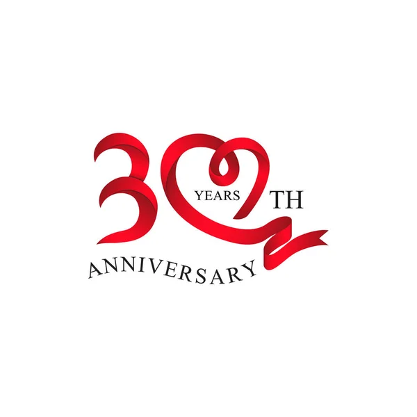 30周年記念レッドリボンハート — ストックベクタ