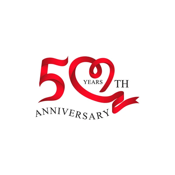 50Η Επέτειος Κόκκινη Κορδέλα Καρδιά — Διανυσματικό Αρχείο