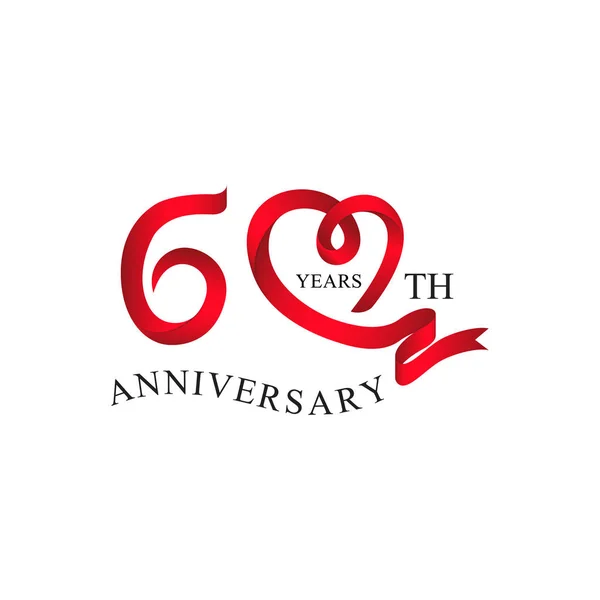 六十周年記念赤いリボンハート — ストックベクタ
