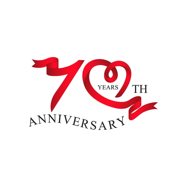 七十周年記念赤いリボンハート — ストックベクタ