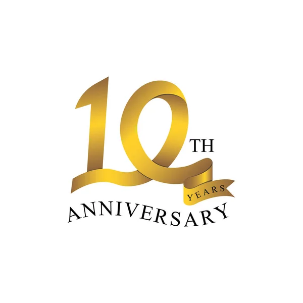 10周年記念リボン 金の色 — ストックベクタ